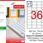 Tanex TW-2036 45x30 mm 100'lü Sökülebilir Etiket