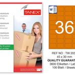 Tanex TW-2036 45x30 mm 100'lü Turuncu Pastel Laser Etiket