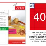 Tanex TW-2040 52.5x29.7 mm 100'lü Kırmızı Floresan Laser Etiket