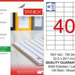 Tanex TW-2040 52.5x29.7 mm 100'lü Sökülebilir Etiket