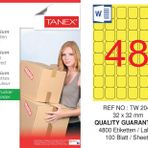 Tanex TW-2048 32x32 mm 100'lü Sarı Floresan Laser Etiket
