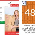 Tanex TW-2048 32x32 mm 100'lü Turuncu Floresan Laser Etiket