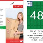 Tanex TW-2048 32x32 mm 100'lü Yeşil Pastel Laser Etiket