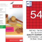 Tanex TW-2054 35x33.16 mm 100'lü Kırmızı Floresan Laser Etiket