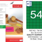 Tanex TW-2054 35x33.16 mm 100'lü Yeşil Floresan Laser Etiket