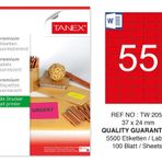 Tanex TW-2055 37x24 mm 100'lü Kırmızı Floresan Laser Etiket