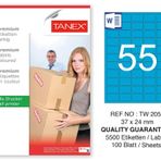 Tanex TW-2055 37x24 mm 100'lü Mavi Pastel Laser Etiket