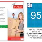 Tanex TW-2095 30x12 mm 100'lü Mavi Pastel Laser Etiket