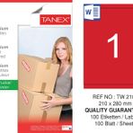 Tanex TW-2100 210x280 mm 100'lü Kırmızı Pastel Laser Etiket