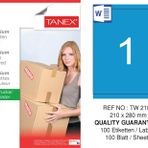 Tanex TW-2100 210x280 mm 100'lü Mavi Pastel Laser Etiket