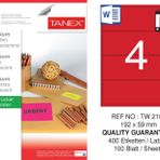 Tanex TW-2104 192x59 mm 100'lü Kırmızı Floresan Laser Etiket