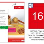 Tanex TW-2105 105x37.125 mm 100'lü Kırmızı Floresan Laser Etiket