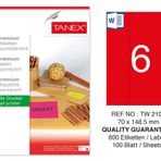 Tanex TW-2106 70x148.5 mm 100'lü Kırmızı Floresan Laser Etiket
