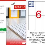 Tanex TW-2106 70x148.5 mm 100'lü Sökülebilir Etiket
