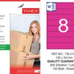 Tanex TW-2108 192x34 mm 100'lü Pembe Pastel Laser Etiket
