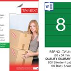 Tanex TW-2108 192x34 mm 100'lü Yeşil Pastel Laser Etiket
