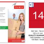 Tanex TW-2114 105x41 mm 100'lü Kırmızı Pastel Laser Etiket