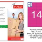 Tanex TW-2114 105x41 mm 100'lü Pembe Pastel Laser Etiket