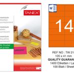 Tanex TW-2114 105x41 mm 100'lü Turuncu Floresan Laser Etiket