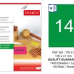 Tanex TW-2114 105x41 mm 100'lü Yeşil Floresan Laser Etiket