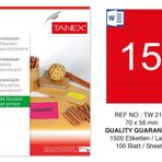 Tanex TW-2115 70x56 mm 100'lü Kırmızı Floresan Laser Etiket