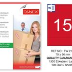 Tanex TW-2115 70x56 mm 100'lü Kırmızı Pastel Laser Etiket
