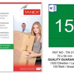 Tanex TW-2115 70x56 mm 100'lü Yeşil Pastel Laser Etiket