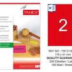 Tanex TW-2116 116x41 mm 100'lü Kırmızı Floresan Laser Etiket