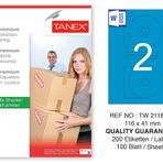 Tanex TW-2116 116x41 mm 100'lü Mavi Pastel Laser Etiket