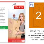 Tanex TW-2116 116x41 mm 100'lü Turuncu Pastel Laser Etiket