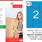 Tanex TW-2117 118x37 mm 100'lü Mavi Pastel Laser Etiket