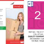 Tanex TW-2117 118x37 mm 100'lü Pembe Pastel Laser Etiket