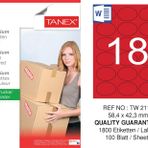 Tanex TW-2118 58.4x42.3 mm 100'lü Kırmızı Pastel Laser Etiket