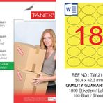 Tanex TW-2118 58.4x42.3 mm 100'lü Sarı Pastel Laser Etiket
