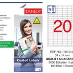 Tanex TW-2120 31x14 mm 100'lü Kuşe Laser Etiket