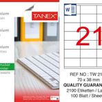 Tanex TW-2121 70x38 mm 100'lü Sökülebilir Etiket