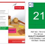 Tanex TW-2121 70x38 mm 100'lü Yeşil Floresan Laser Etiket