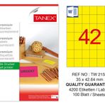 Tanex TW-2154 35x42.43 mm 100'lü Sarı Floresan Laser Etiket