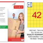 Tanex TW-2154 35x42.43 mm 100'lü Sarı Pastel Laser Etiket