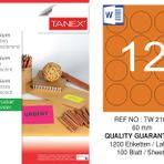 Tanex TW-2160 60 mm 100'lü Turuncu Floresan Laser Etiket