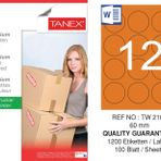 Tanex TW-2160 60 mm 100'lü Turuncu Pastel Laser Etiket