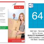 Tanex TW-2164 52.5x18 mm 100'lü Mavi Pastel Laser Etiket