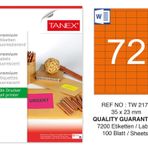 Tanex TW-2172 35x23 mm 100'lü Turuncu Floresan Laser Etiket