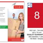 Tanex TW-2208 105x70 mm 100'lü Kırmızı Pastel Laser Etiket