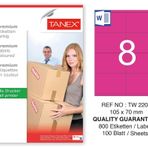 Tanex TW-2208 105x70 mm 100'lü Pembe Pastel Laser Etiket