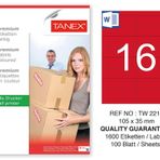 Tanex TW-2216 105x35 mm 100'lü Kırmızı Pastel Laser Etiket