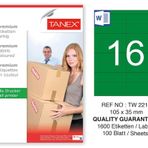 Tanex TW-2216 105x35 mm 100'lü Yeşil Pastel Laser Etiket