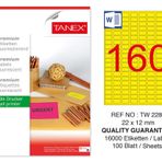Tanex TW-2280 22x12 mm 100'lü Sarı Floresan Laser Etiket