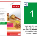 Tanex TW-2294 210x294.86 mm 100'lü Yeşil Floresan Laser Etiket