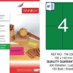 Tanex TW-2304 105x140 mm 100'lü Yeşil Floresan Laser Etiket